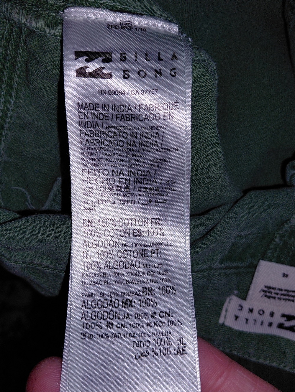 Billabong Walk Along Pants Green Twill Cargo Utilitarian Wide Leg Trousers Sz - Picture 7 of 14